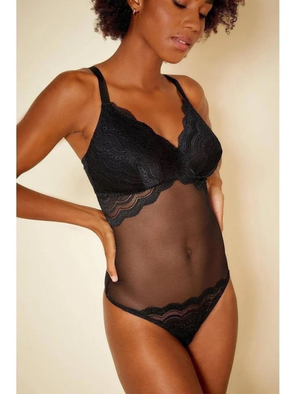Cosabella Ceylon Dulce Curvy Teddy Black Lace Sheer Mesh Bodysuit Italian